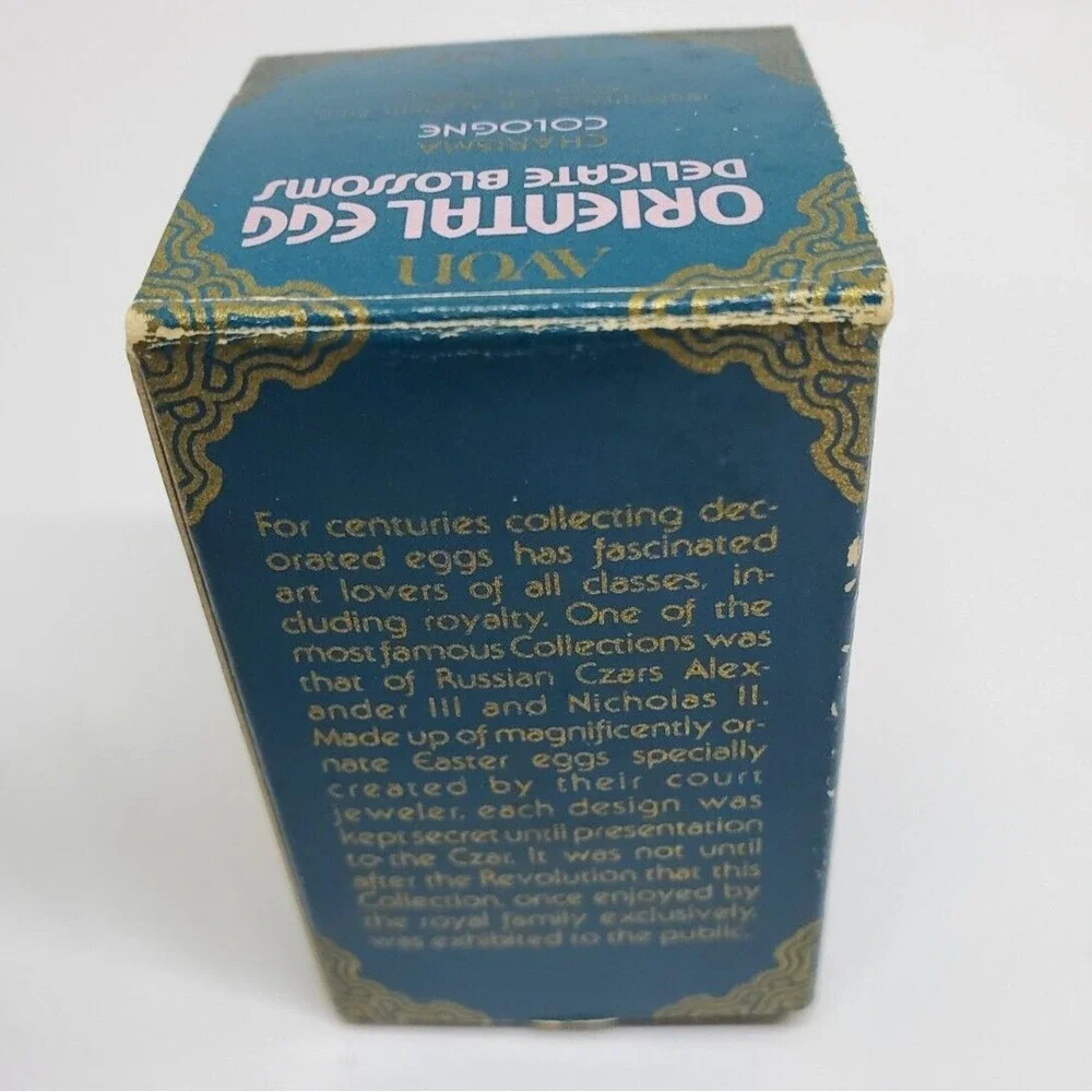 Vtg Avon Oriental Egg Delicate Blossoms Charisma Empty Perfume Bottle and Box‎